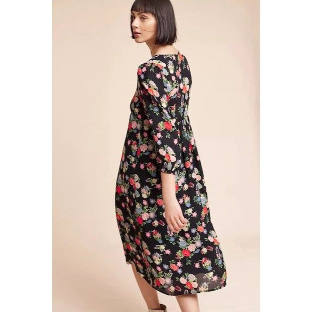 NEW Anthropologie Floral Silk Dress M Nieves Lavi Sakura Midi 100% Silk